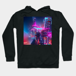 Futuristic Cyberpunk City with Neon Signs Hoodie